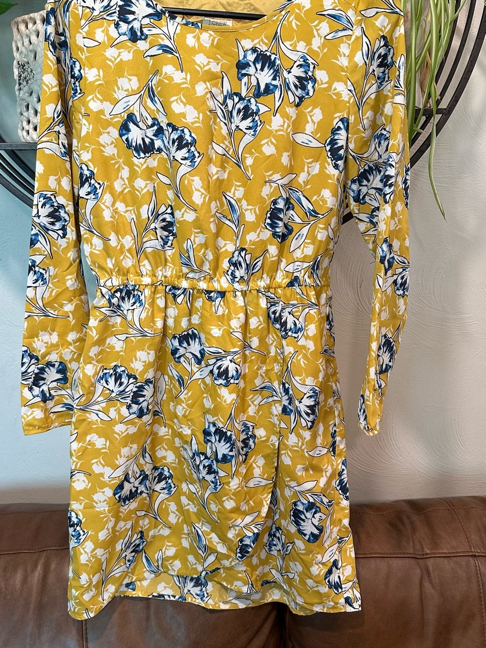 J. Crew Yellow Floral Long-Sleeve Waist-Defined Dress